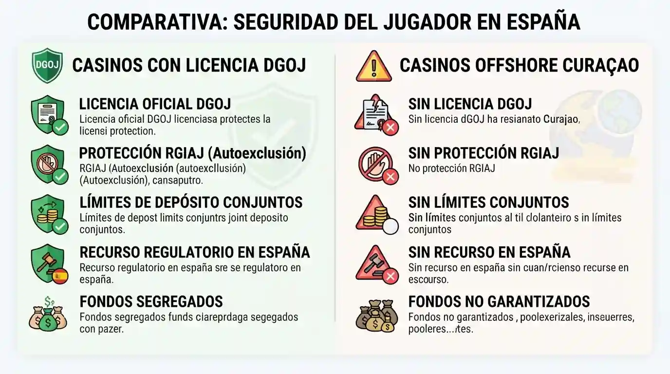 Infografía comparando protecciones en casinos DGOJ versus casinos offshore sin licencia
