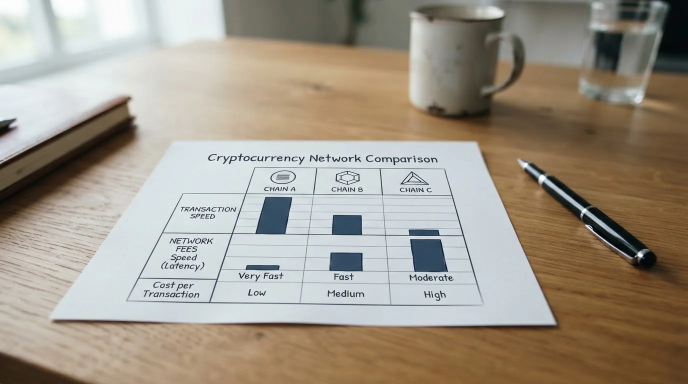Comparativa visual de velocidad y comisiones entre Cardano Bitcoin y Ethereum