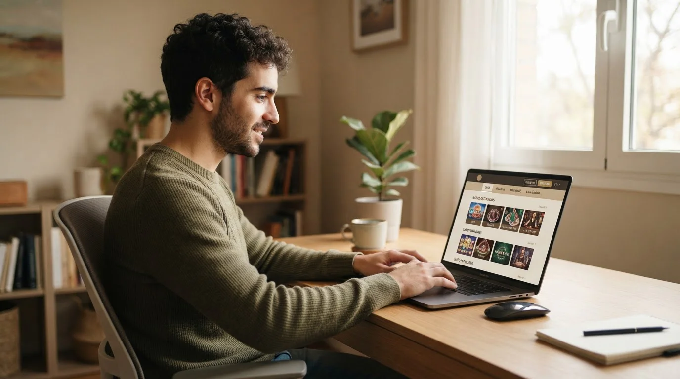 Jugador español probando casino online con depósito de 5 euros en ordenador portátil