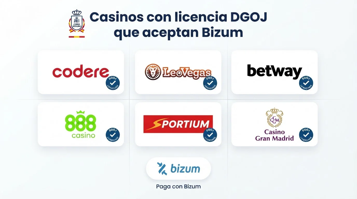 Logos de principales casinos españoles con licencia DGOJ que aceptan Bizum