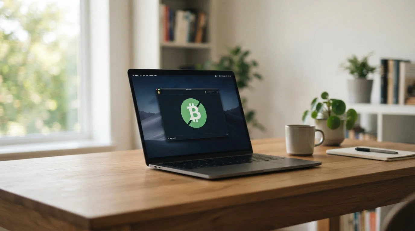 Portátil mostrando un casino online que acepta Bitcoin Cash sobre un escritorio de madera
