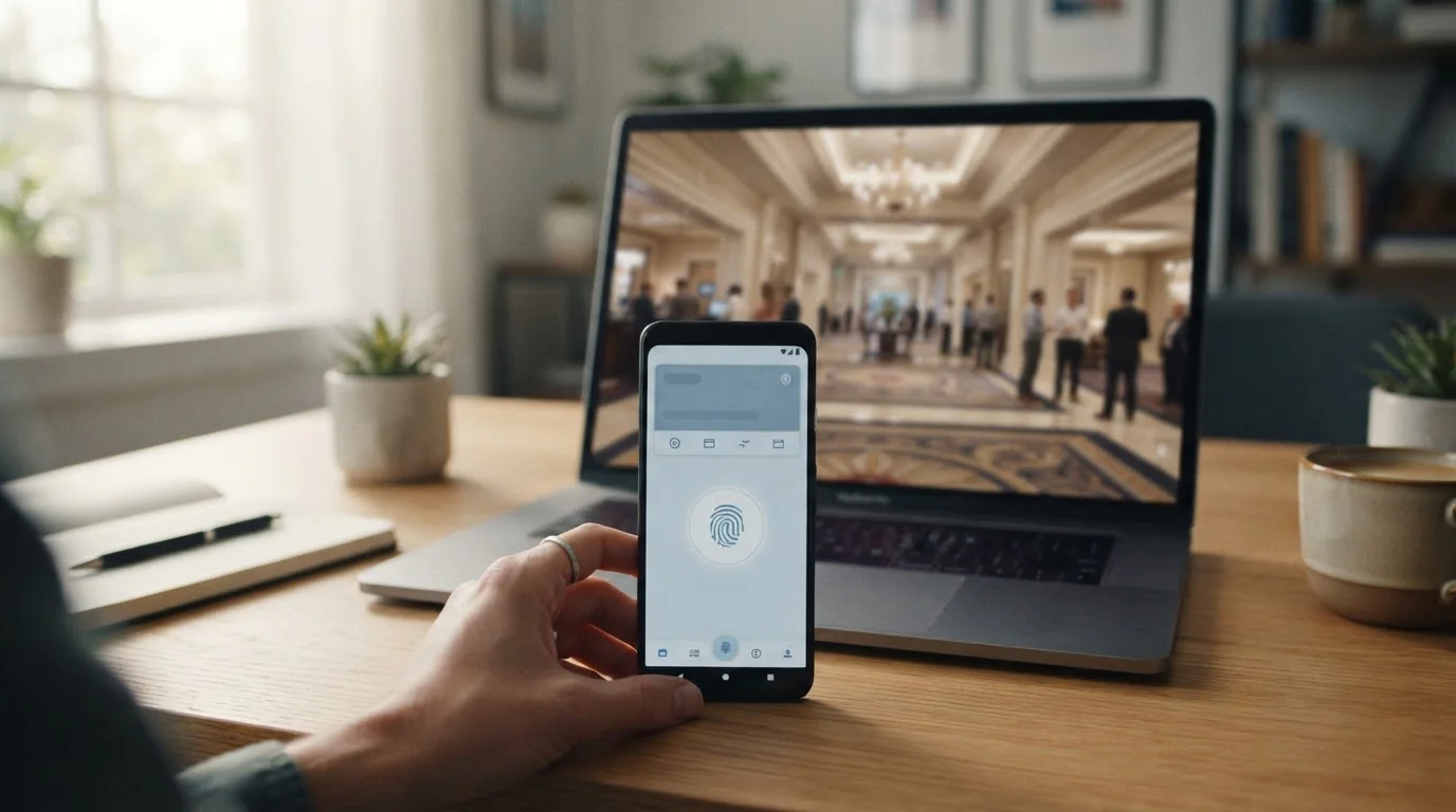 Teléfono inteligente con app de monedero electrónico junto a portátil mostrando casino online