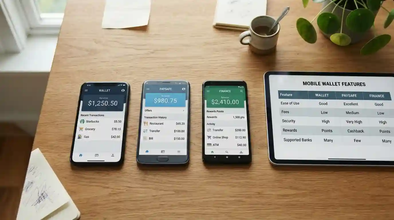 Tres teléfonos inteligentes con apps diferentes junto a tablet comparativa