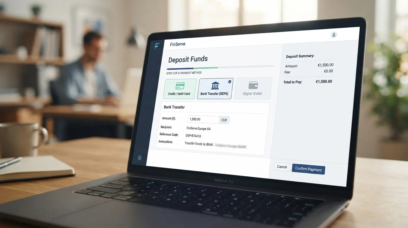 Proceso de depósito con Neteller en pantalla de ordenador portátil