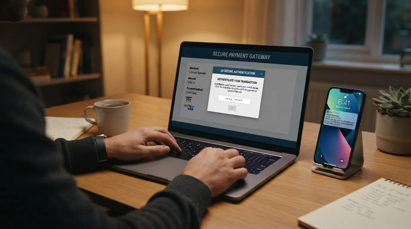 Persona realizando depósito con tarjeta Visa en casino online desde ordenador portátil