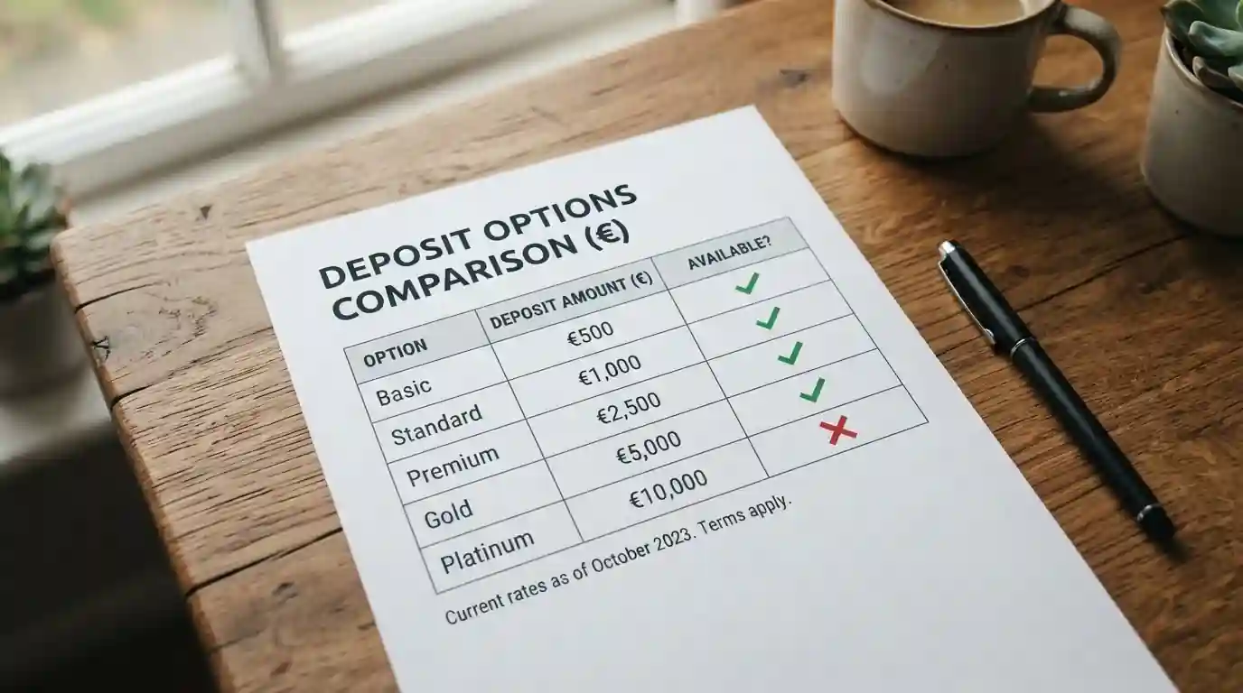 Tabla comparativa de depósitos mínimos en casinos españoles con Apple Pay