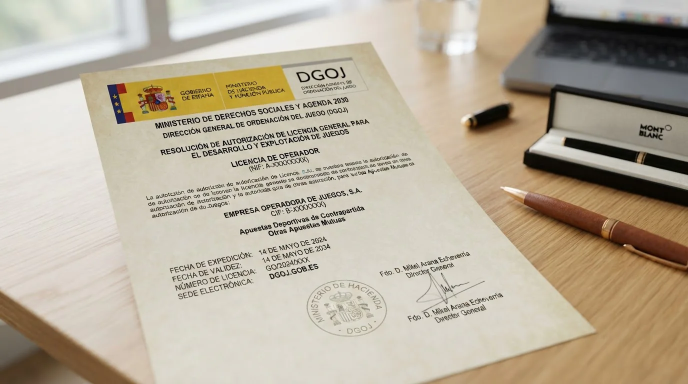 Documento de licencia DGOJ con sello oficial español