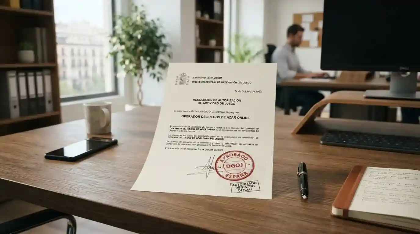 Documento ilustrativo sobre regulación del juego con un sello de aprobación genérico