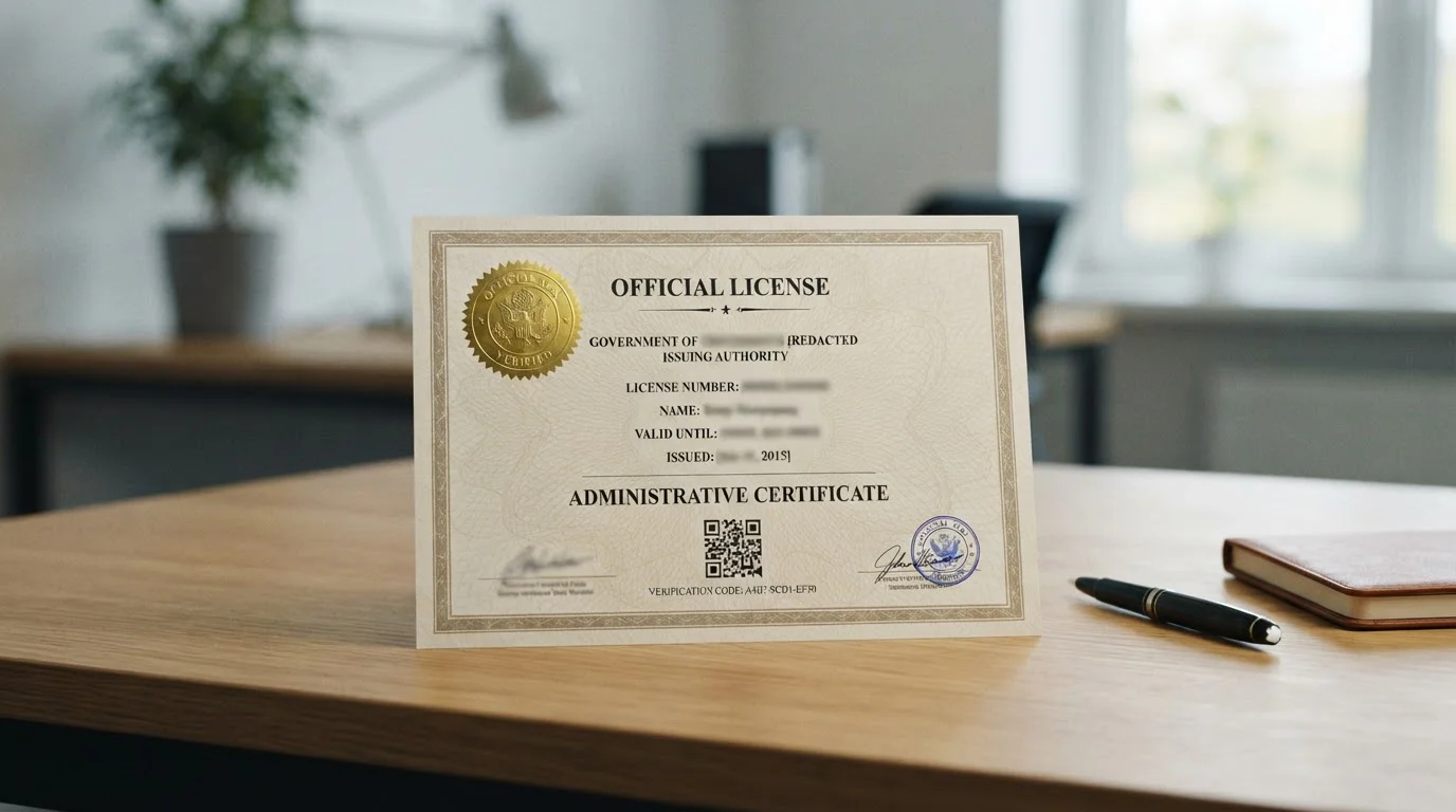 Ilustración de un certificado con sello genérico y campo de verificación