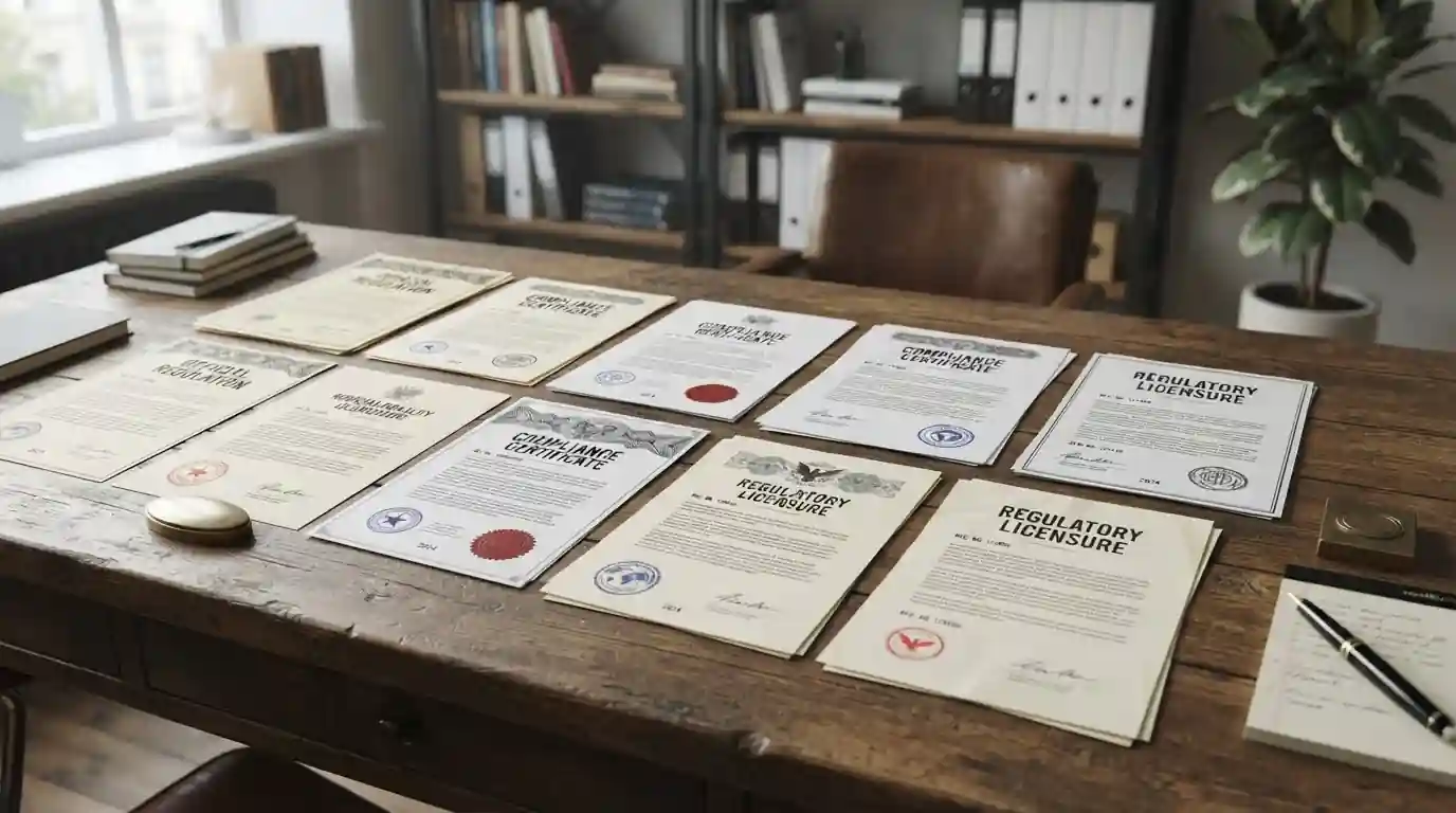 Documentos de licencias de juego de diferentes jurisdicciones y sellos regulatorios