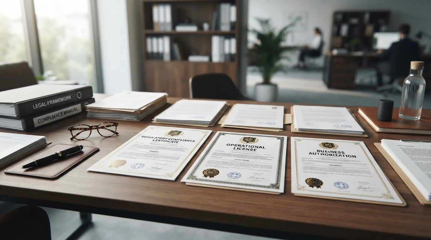 Documentos y certificados genéricos sobre un escritorio para comparar licencias