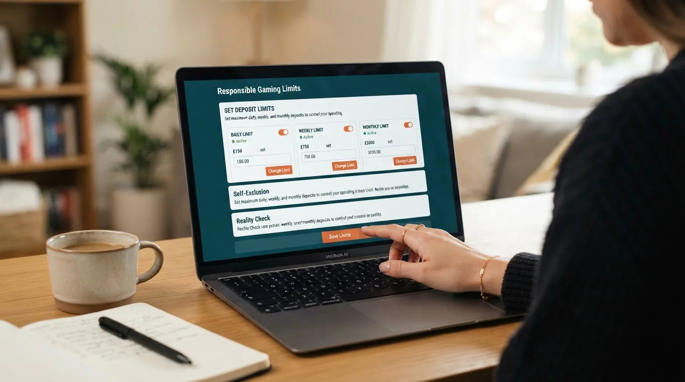 Persona configurando límites de depósito en pantalla de casino