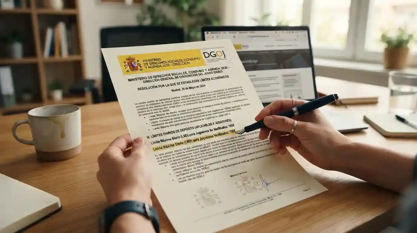 Documento oficial mostrando límites conjuntos de depósito Decreto 520/2026 DGOJ
