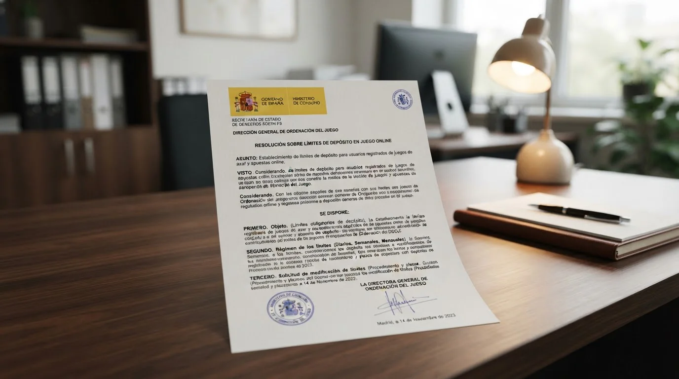 Documento oficial con sello DGOJ y texto sobre límites de depósito