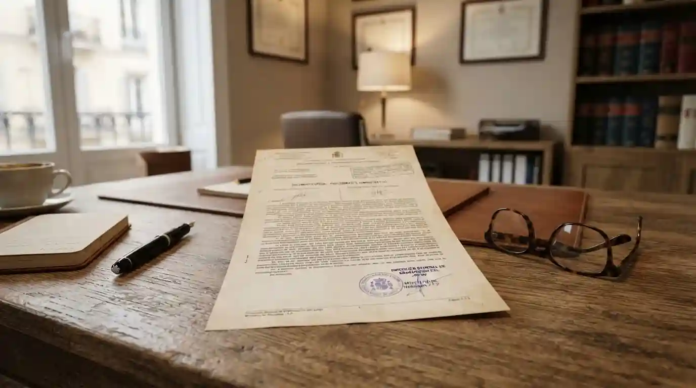 Documento legal oficial con sello DGOJ sobre escritorio de madera