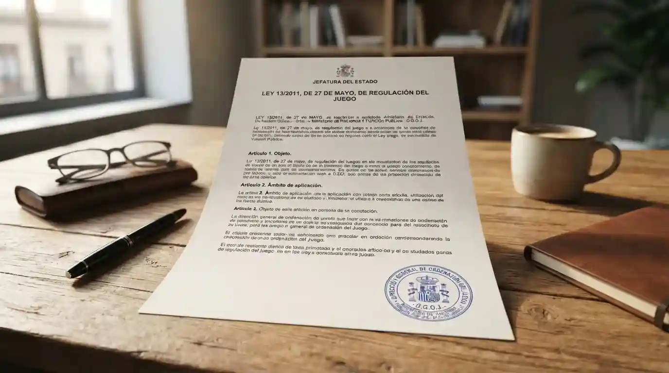 Documento legal Ley 13/2011 junto a sello oficial DGOJ