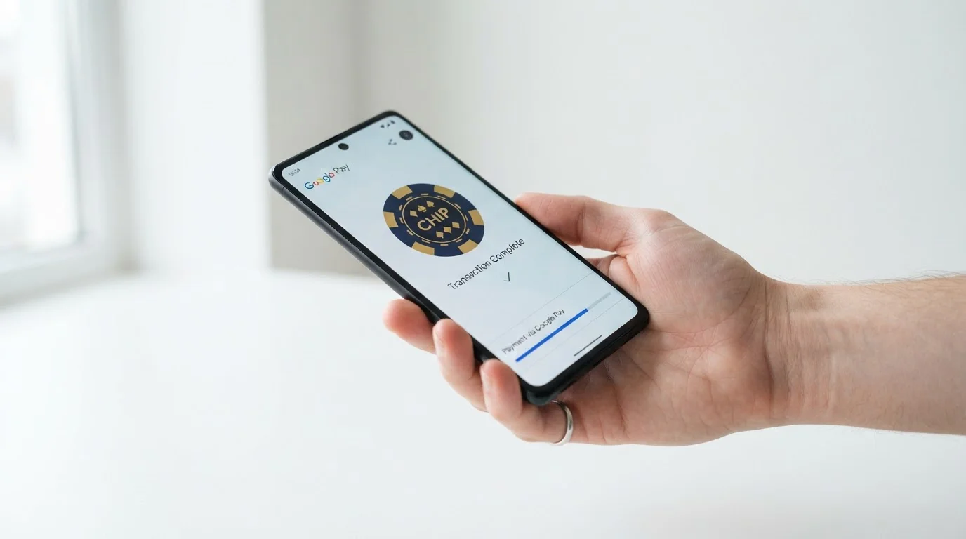 Teléfono inteligente Android mostrando Google Pay para depósitos en casino online