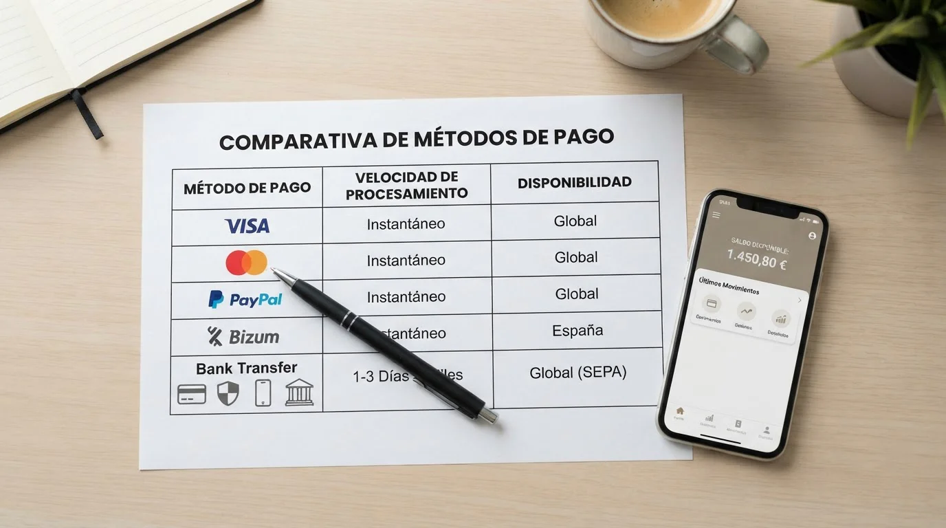 Tabla comparativa de métodos de pago en casinos online españoles