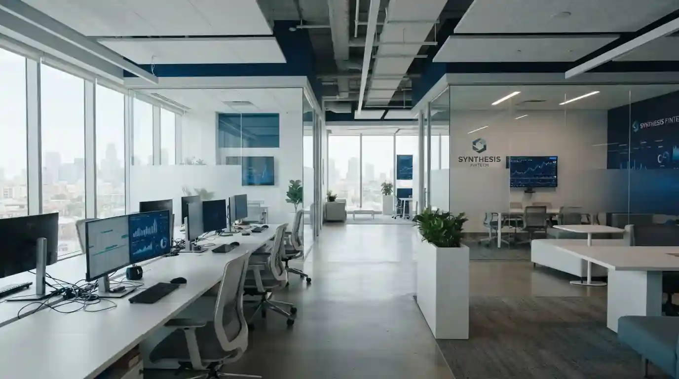 Oficina moderna representando empresa tecnológica de pagos electrónicos
