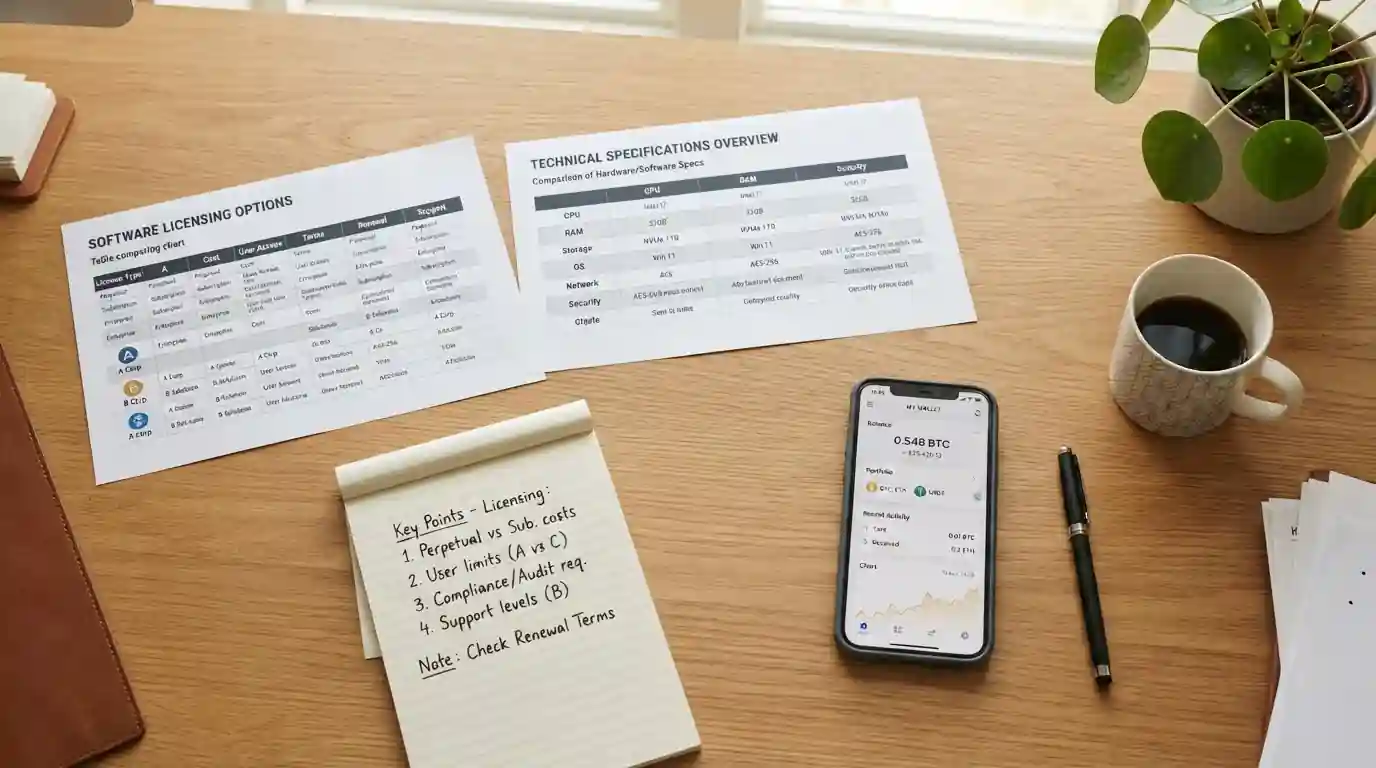 Comparativa de operadores crypto sobre escritorio con documentación y teléfono inteligente