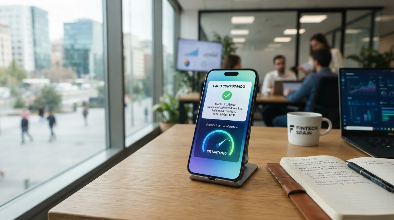 Teléfono inteligente mostrando interfaz de pago digital con indicadores de verificación