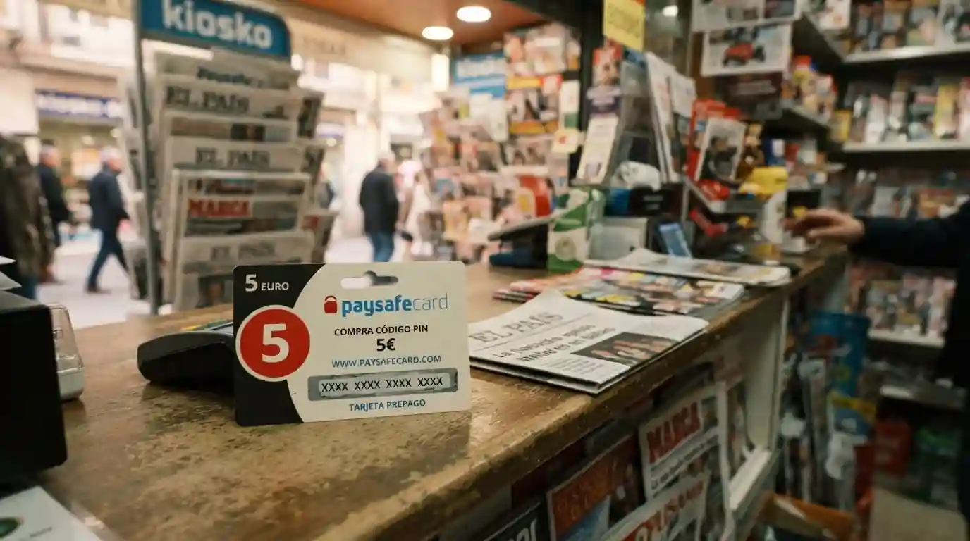 Voucher Paysafecard de 5 euros en mostrador de estanco español