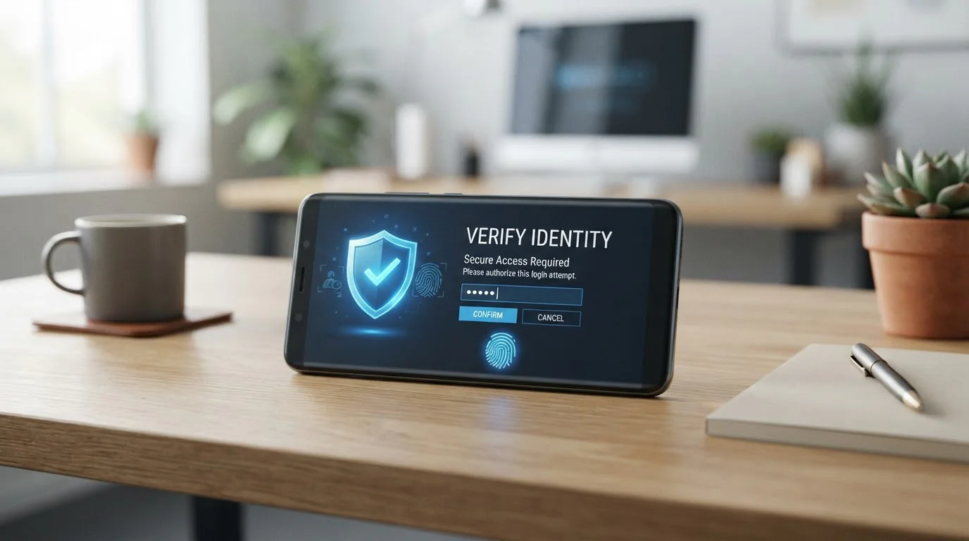Pantalla de teléfono mostrando proceso de verificación y autenticación
