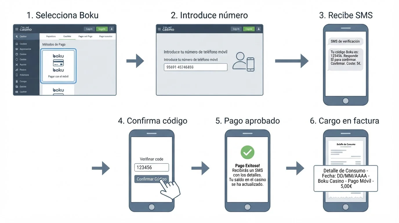 Tutorial paso a paso del proceso de pago con Boku desde selección hasta cargo en factura