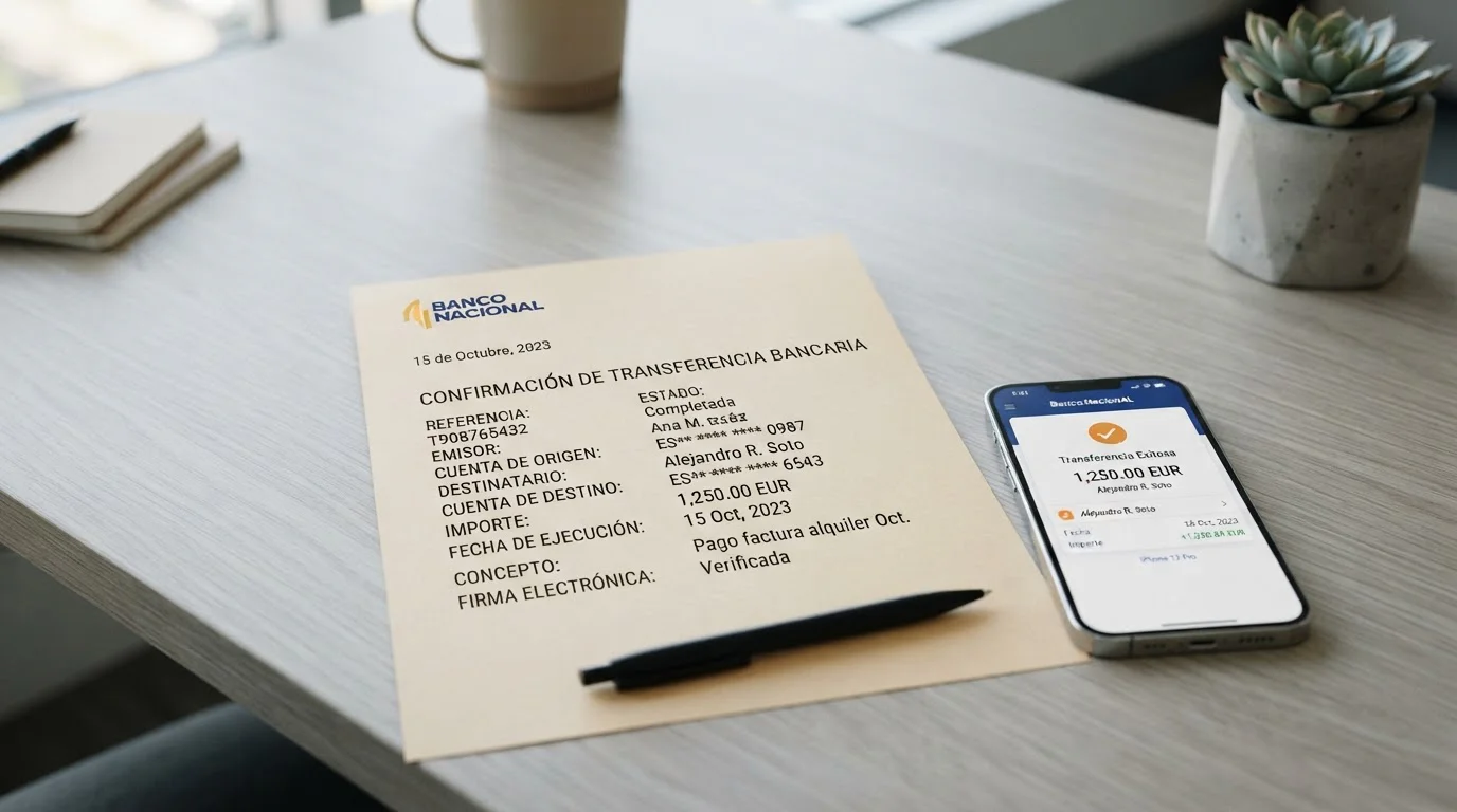 Documento de transferencia bancaria como alternativa al retiro Apple Pay