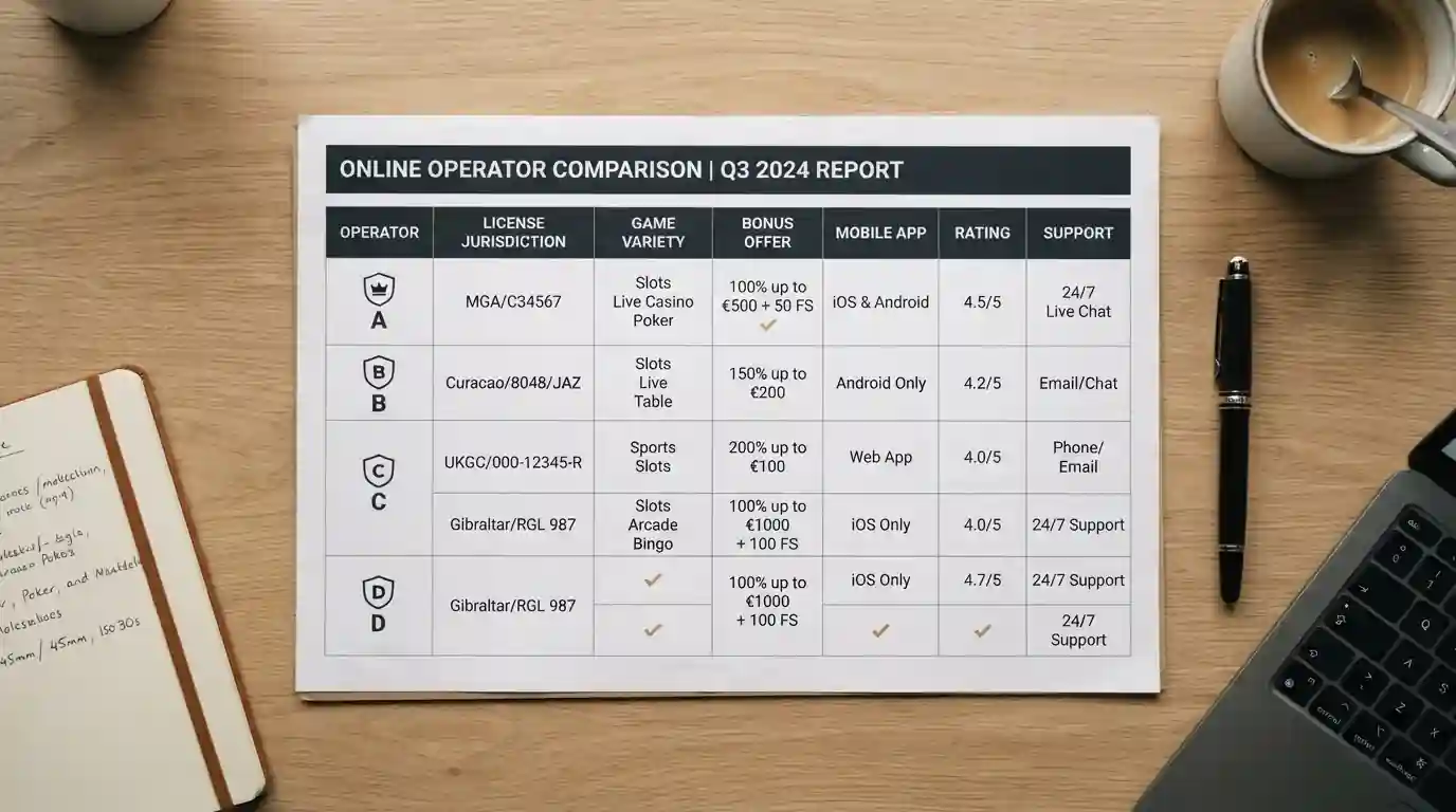 Tabla comparativa con logos genéricos y datos de licencias DGOJ