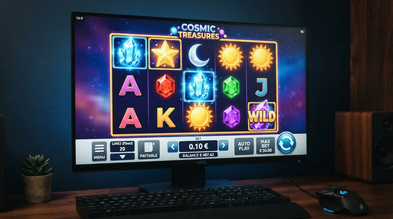 Pantalla de slot machine mostrando apuesta de 0,10 euros por ronda