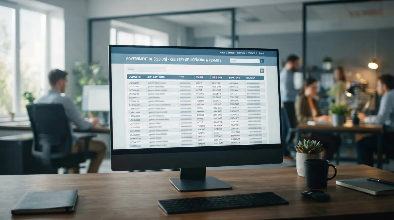 Pantalla con una representación ilustrativa de un registro de licencias
